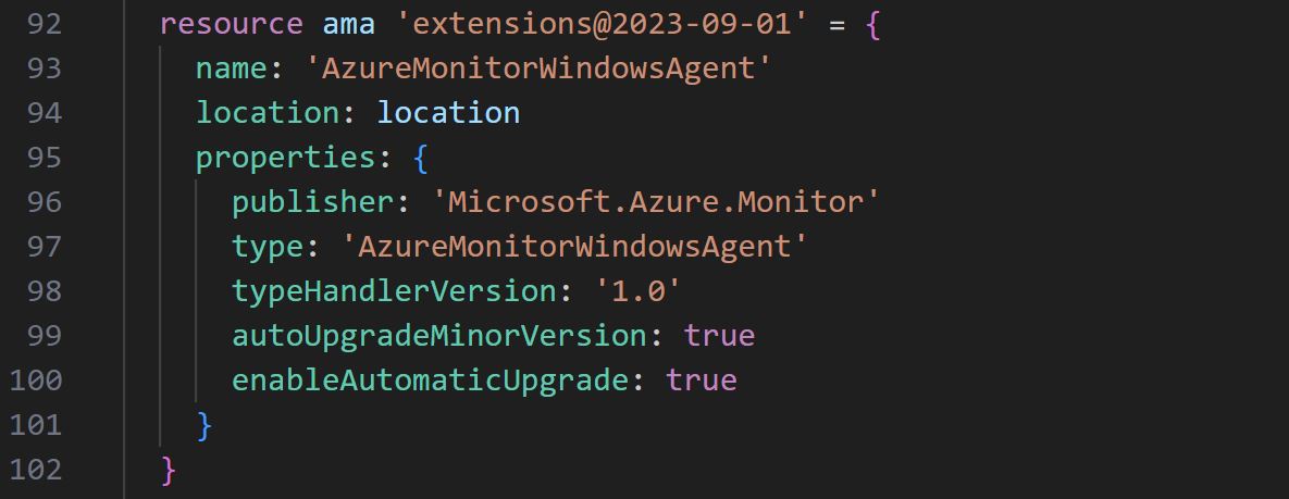 Azure Monitoring Agent deployment code screenshot