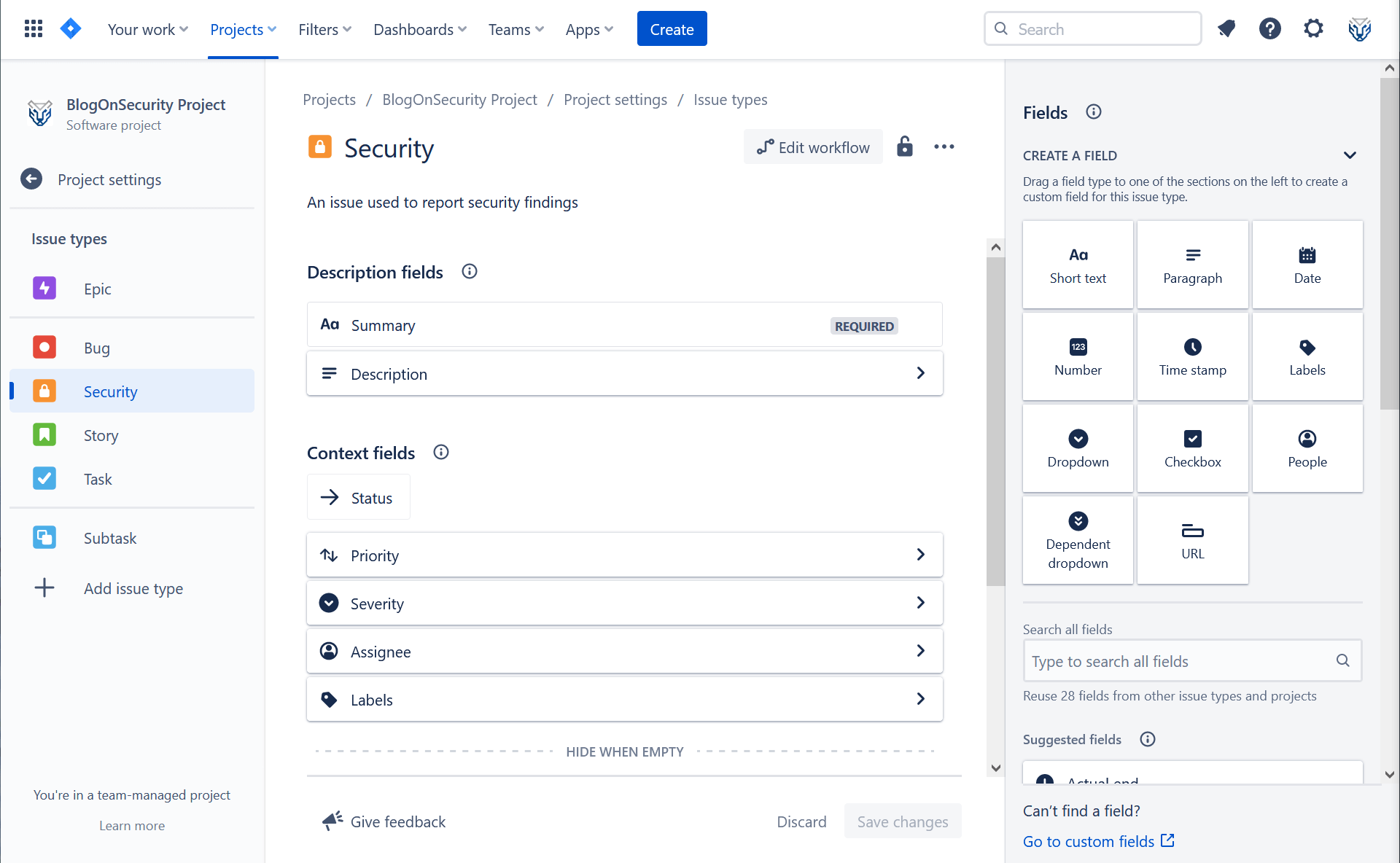 Jira security issue screenshot